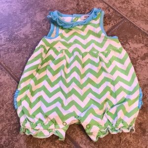 6M Green White Chevron romper blue ruffles